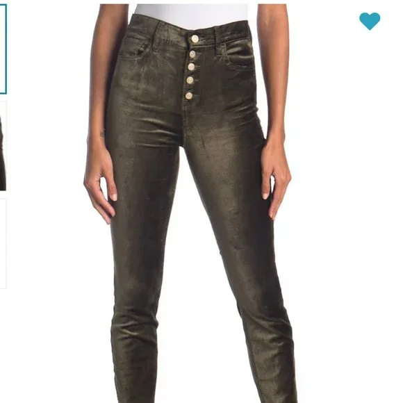 7 For All Mankind High Waist Velvet Ankle Skinny With Exposed Button Fly Pants - Picture 3 of 12